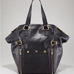 Ysl Saint Laurent black leather downtown bag tote shoulder bag